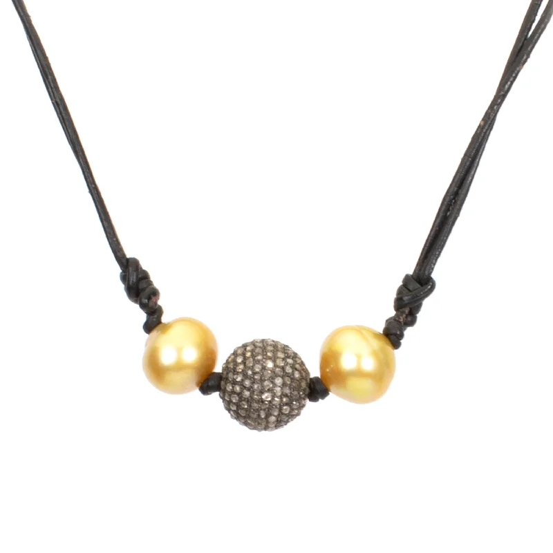 Gold Pendant Necklace-Pearl Leather Necklace