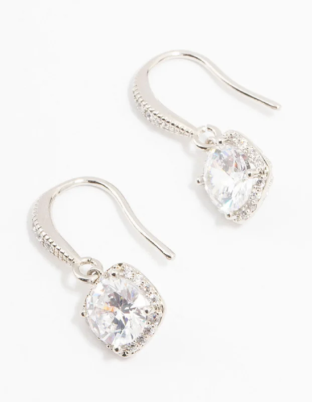 Diamond Stud Earrings-Silver Cubic Zirconia Square Drop Earrings