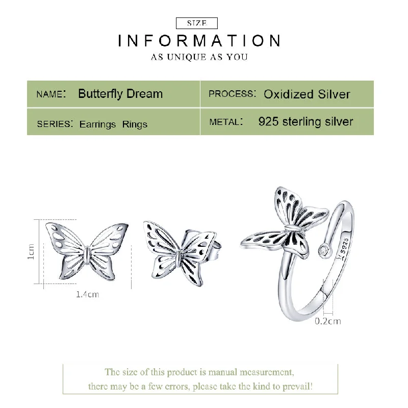 Casual Lady Butterfly Sterling Silver Zircon Open Rings In Bulk