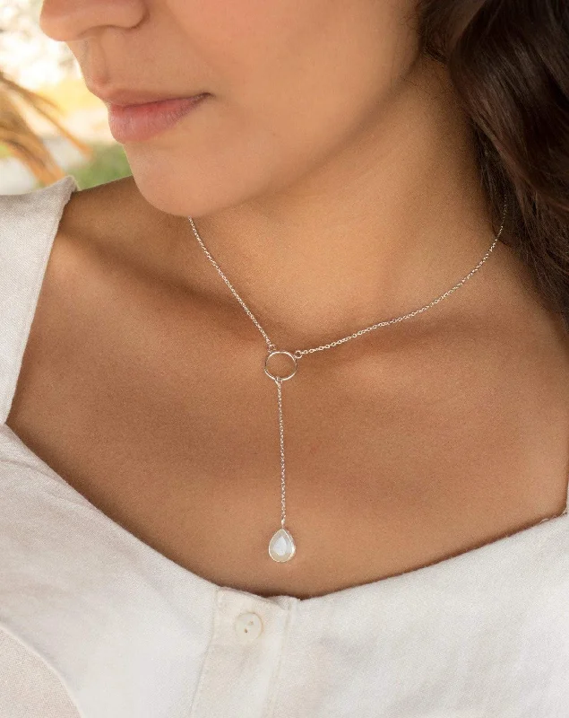 Fashionable Long Necklace-Moonstone Y Necklace ~ Sterling Silver 925~MN001B