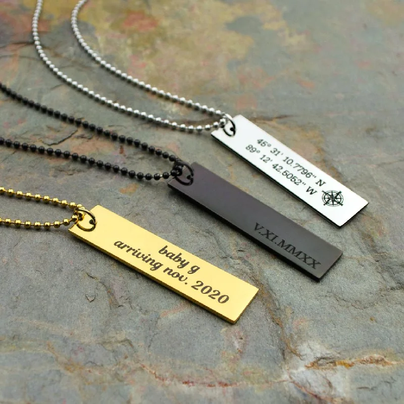 Modern Diamond Necklace-Personalized Rectangle Dog Tag Necklace, Military Style