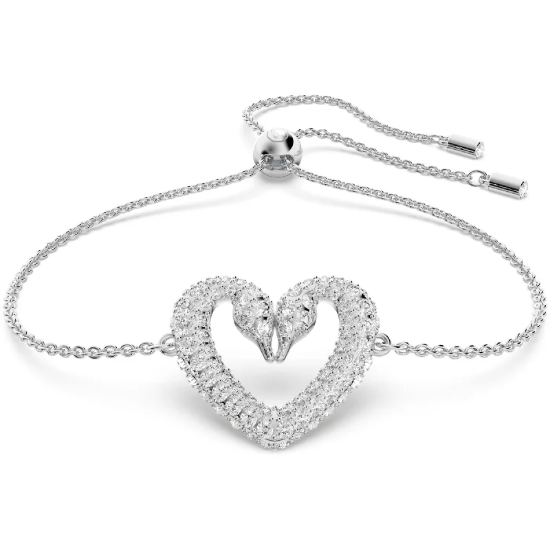 Luxury Cuff Bracelet-Swarovski Women's Bracelet - Una Heart Shape Rhodium Plated Crystal | 5625534