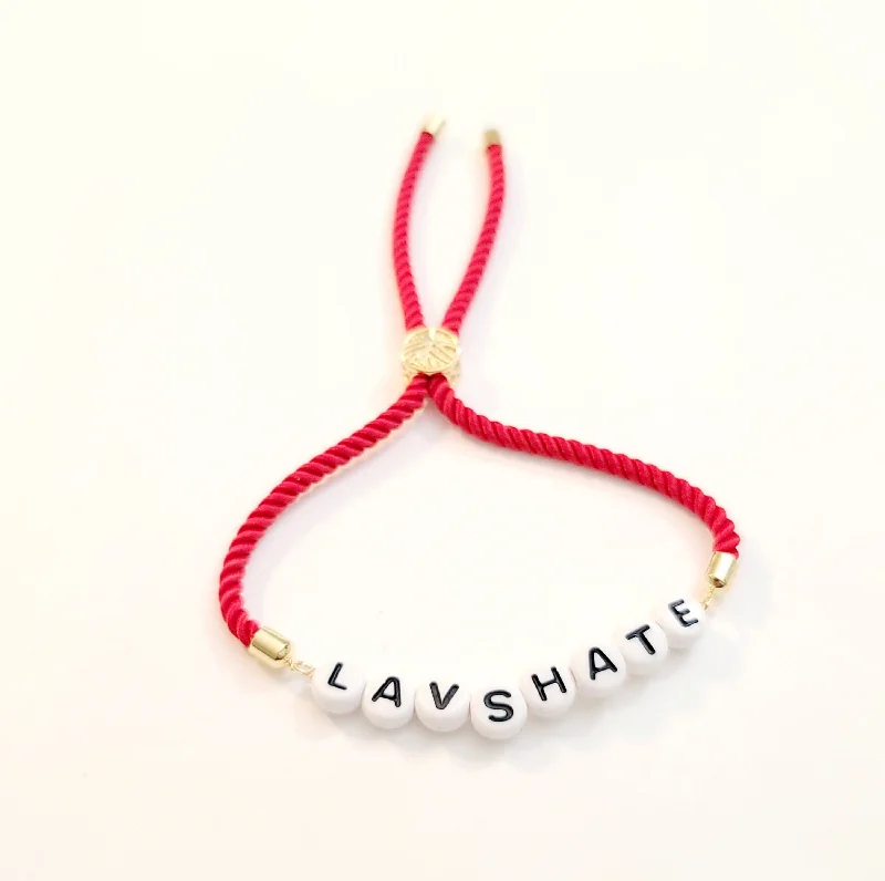 Sterling Silver Cuff Bracelet-LA VS HATE Red Cord Bracelet