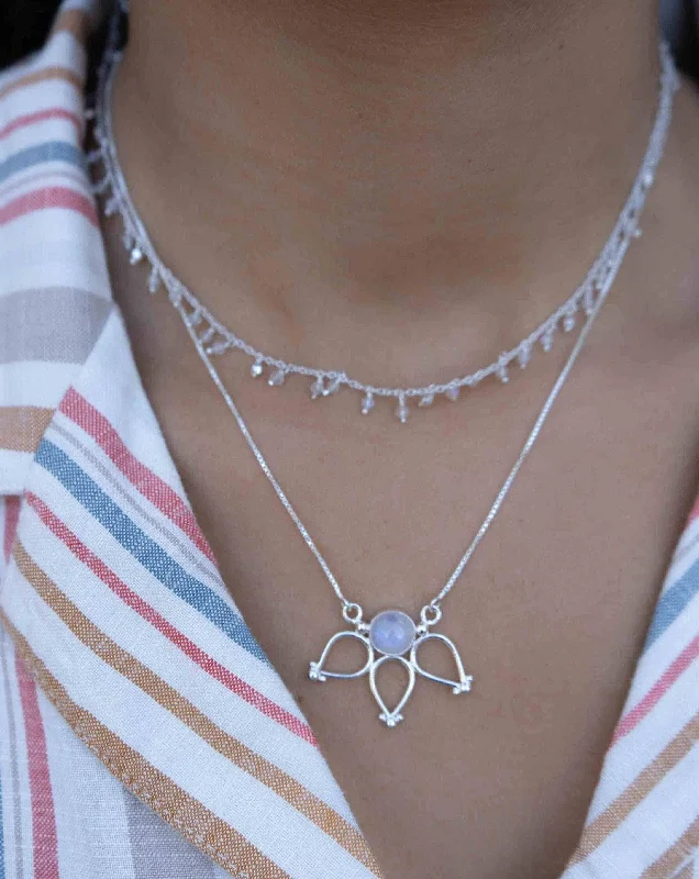 Layered Gemstone Necklace-Lotus Flower Necklace (only) ~Moonstone ~ Sterling Silver 925 ~ MN077