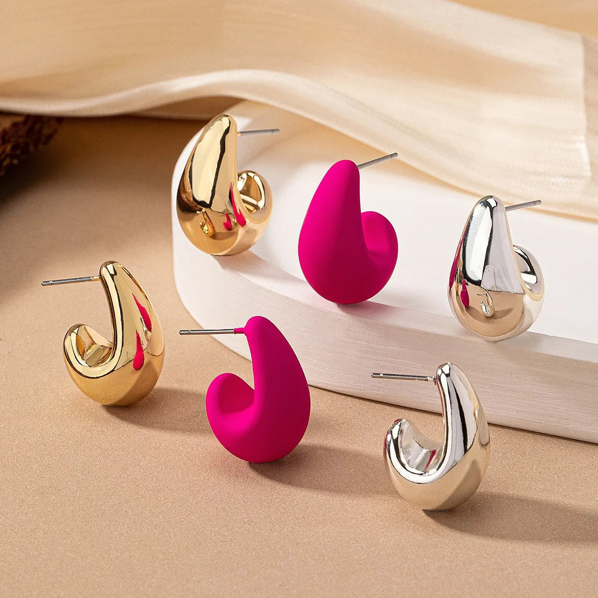 1 Pair Simple Style Water Droplets Plating Alloy Ear Studs