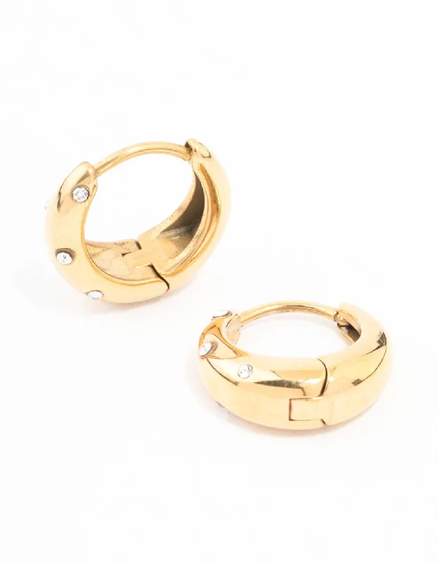 Large Statement Earrings-Waterproof Gold Plated Stainless Steel Crystal Huggie Hoop Earrings