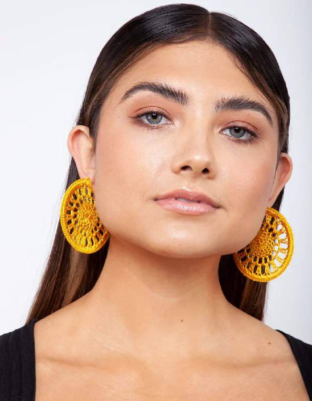 Chunky Gold Earrings-Yellow Crochet Hoop Earrings