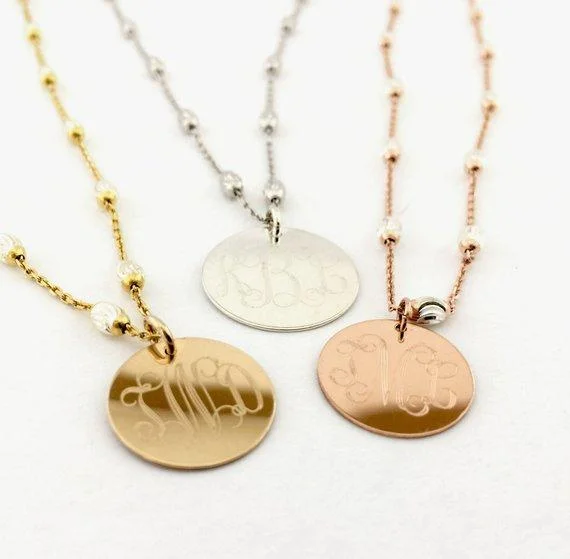 Designer Gold Necklace-Monogrammed Saturn Chain Necklace Sterling Silver, Gold Plate or Rose Gold Plate Two Tone