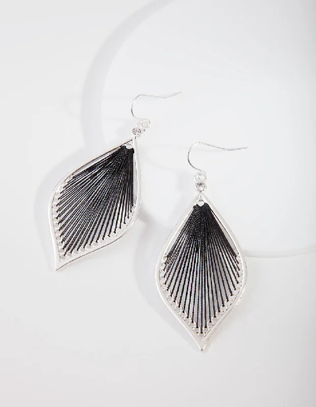 Gold Dangle Earrings-Silver Black Thread Earrings