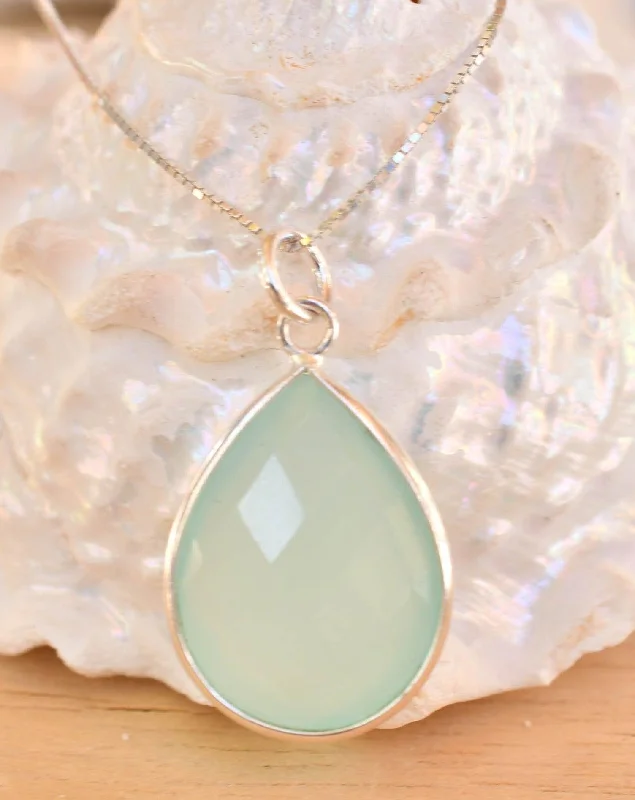 Minimalist Gold Chain Necklace-Suy Gemstone Necklace ~ Aqua Chalcedony ~ Sterling Silver 925~MN012