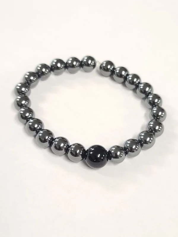 Layered Silver Bracelets-Hematite Onyx Bracelet