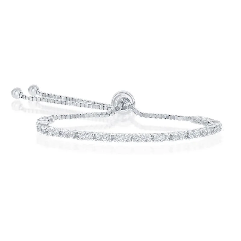 Stackable Gemstone Bracelets-Sterling Silver 2mm CZ 'April Birthstone' Adjustable Bracelet