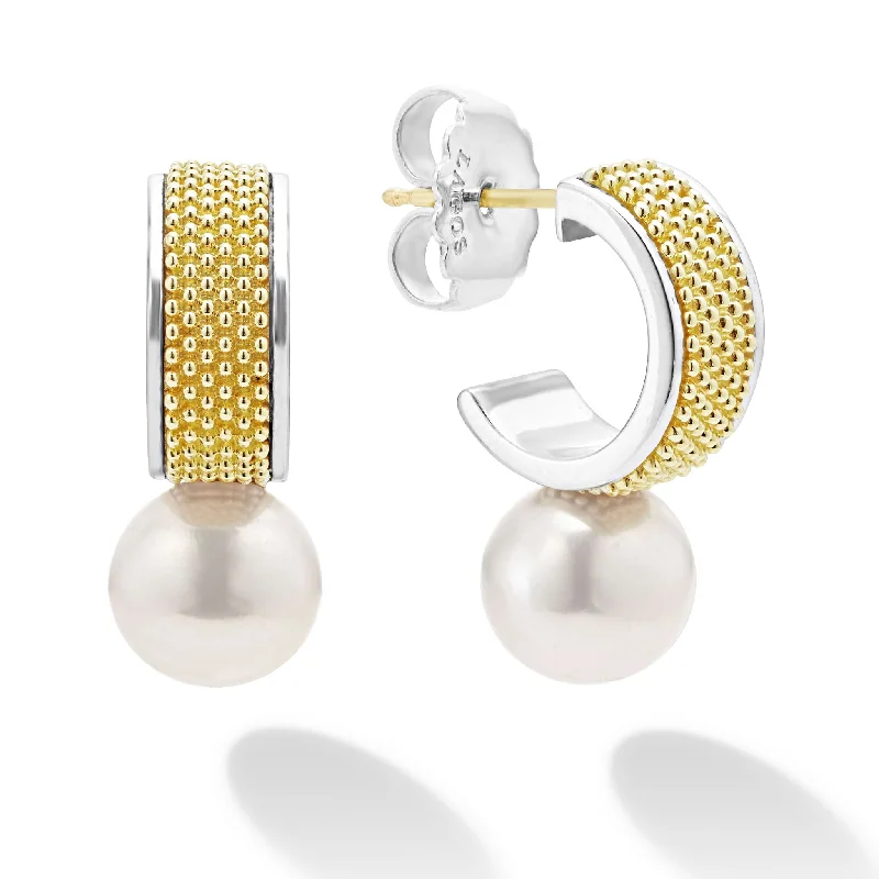 Sparkling Diamond Earrings-Luna Two-Tone Pearl Hoop Earrings