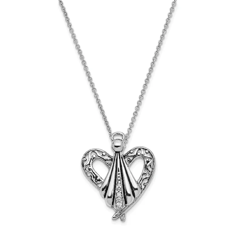 Custom Pendant Necklace-Sterling Silver CZ Antiqued Angel of Friendship 18in Necklace