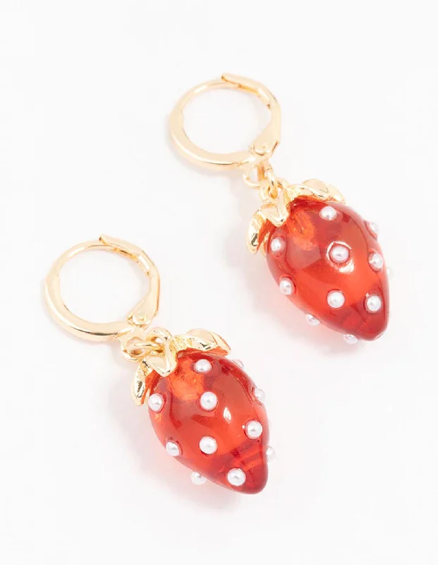 Eco-Friendly Earrings-Gold Pearl Strawberry Hoop Earrings