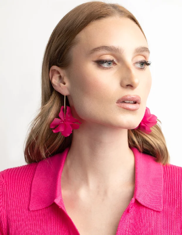 Cute Ear Jackets-Fuchsia Frosted Flower Drop Earrings