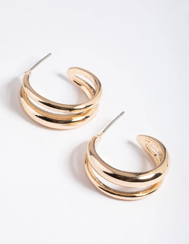 Luxury Silver Earrings-Gold Double Hoop Earrings