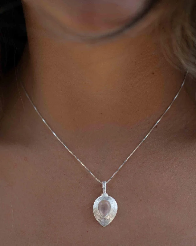 Delicate Necklace for Women-Rose Quartz ~ Tear Drop Charm ~ Sterling Silver ~ MP014