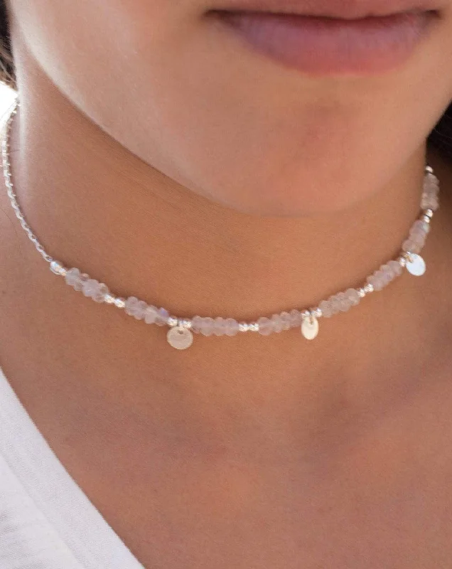 Adjustable Silver Necklace-Moonstone Choker ~ Sterling Silver 925 or Gold Filled~MN016