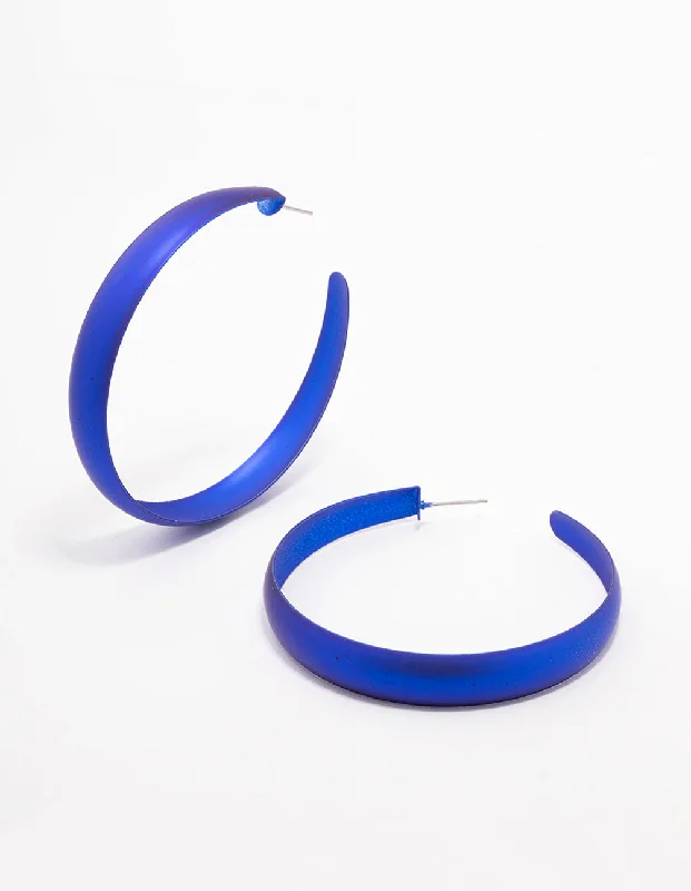 Luxury Diamond Earrings-Blue Rubber Coated Hoop Earrings 60mm