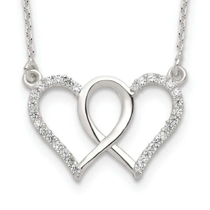 Fashionable Pendant Necklace-Sterling Silver Cubic Zirconia 18-inch Heart Necklace