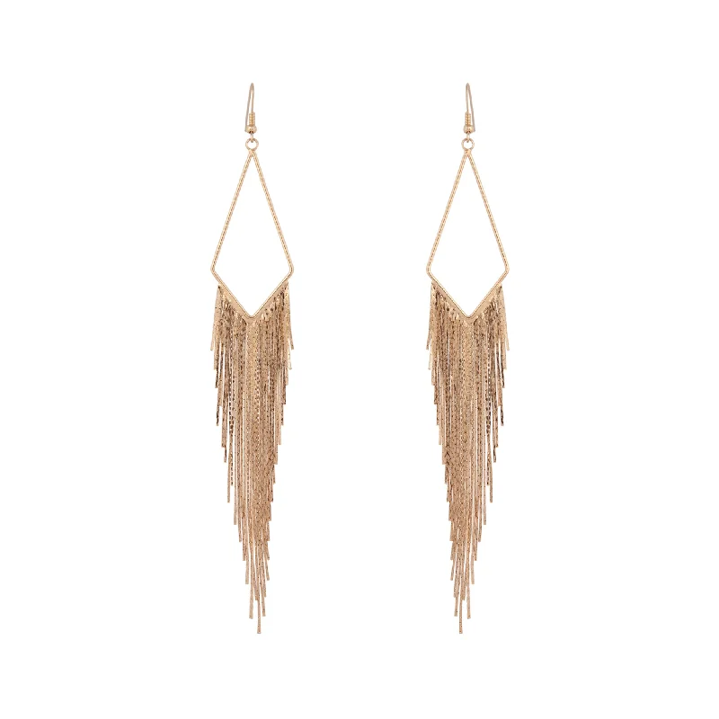 Geometric Hoop Earrings-Gold Shiny Fringe Chain Earrings