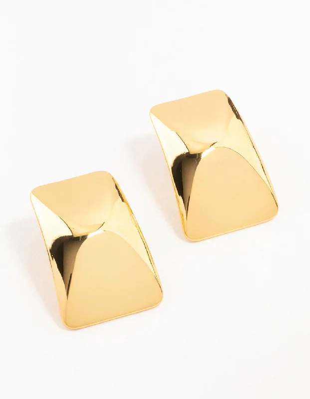 Classic Gold Earrings-Waterproof Gold Plated Stainless Steel Rectangle Stud Earrings