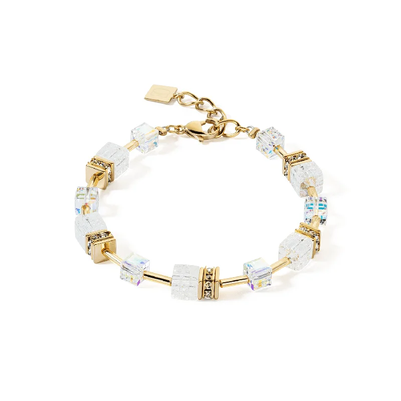 Fashionable Bead Bracelet-Coeur De Lion GeoCUBE® Iconic Nature Gold and White Bracelet