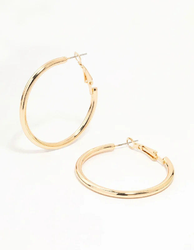 Fashion Hoop Earrings-Gold Narrow Hinge Hoop Earrings