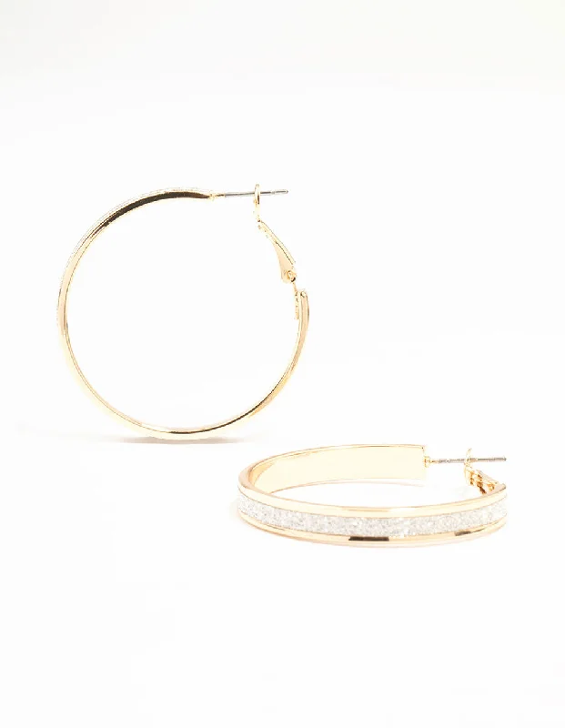 Crystal Stud Earrings-Silver Medium Glitter Hoop Earrings