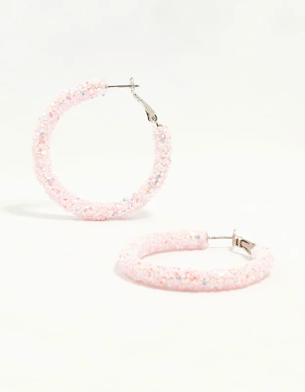 Classic Gold Earrings-Silver Pink Glitter Hoop Earrings