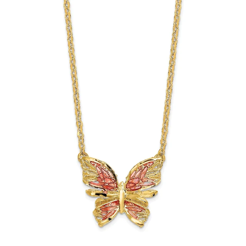 Custom Beaded Crystal Necklace-14KT Yellow Gold 18-inch Butterfly Necklace