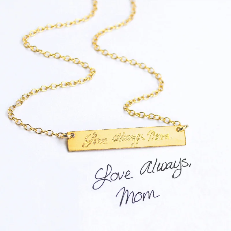 Silver Rope Chain Necklace-Actual Handwriting Bar Necklace, Real Handwriting Jewelry, Gold Fill, Sterling Silver, Valentine's Day Gift for Women, Husband Memorial Gift for Wife