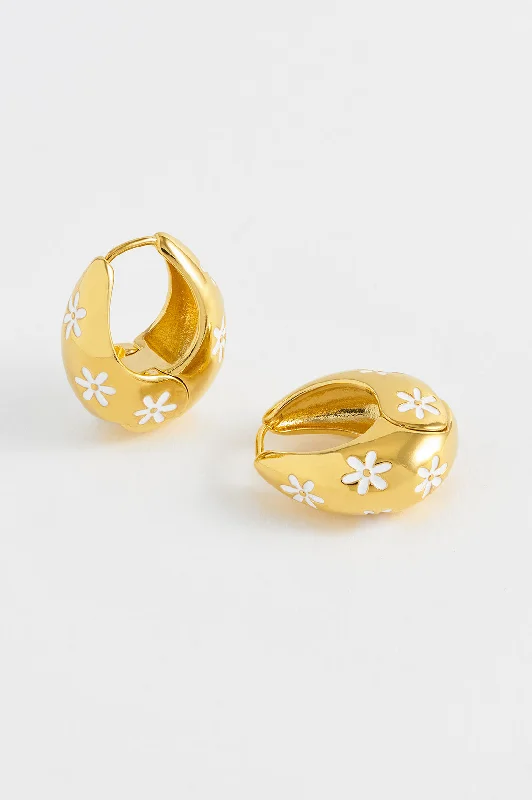 Silver Stud Earrings-Chunky Floral Hinge Hoops