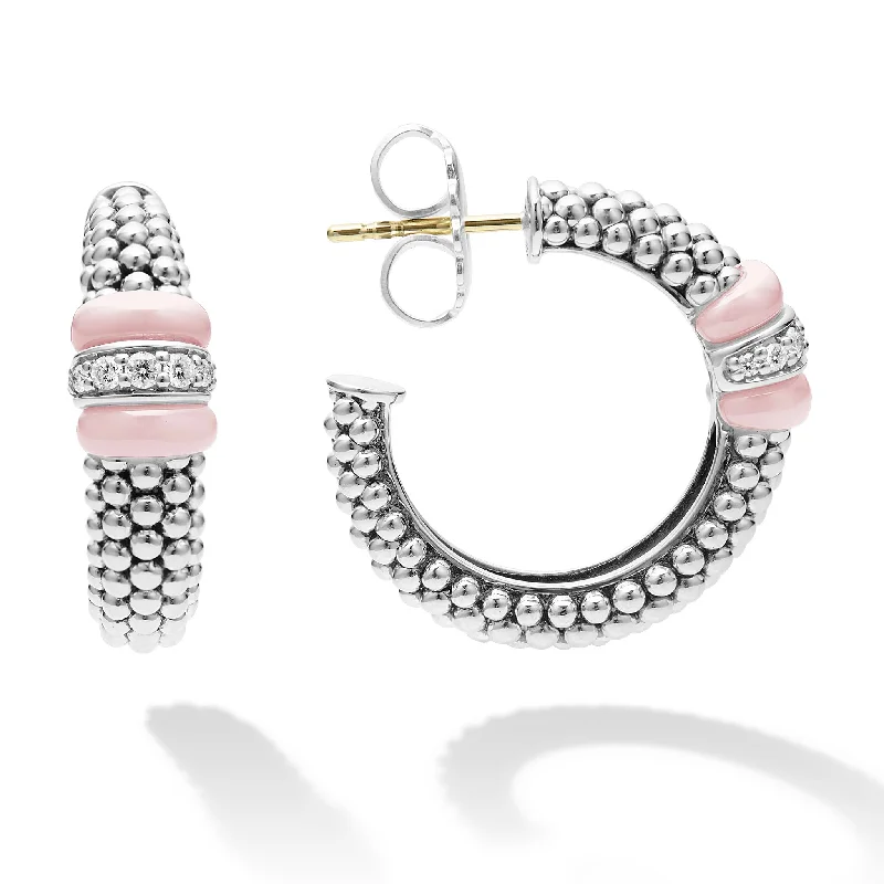 Retro Earrings-Pink Caviar Ceramic Caviar Diamond Hoop Earrings