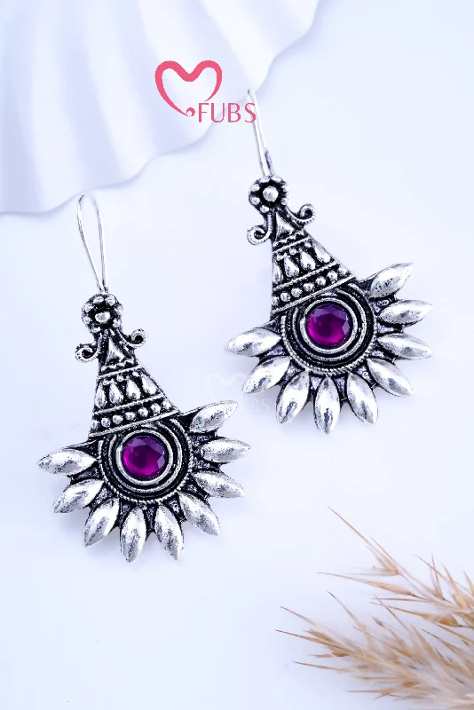 Embellished Drop Earrings-Violet Oxidized Twilight Cone Charms Earrings