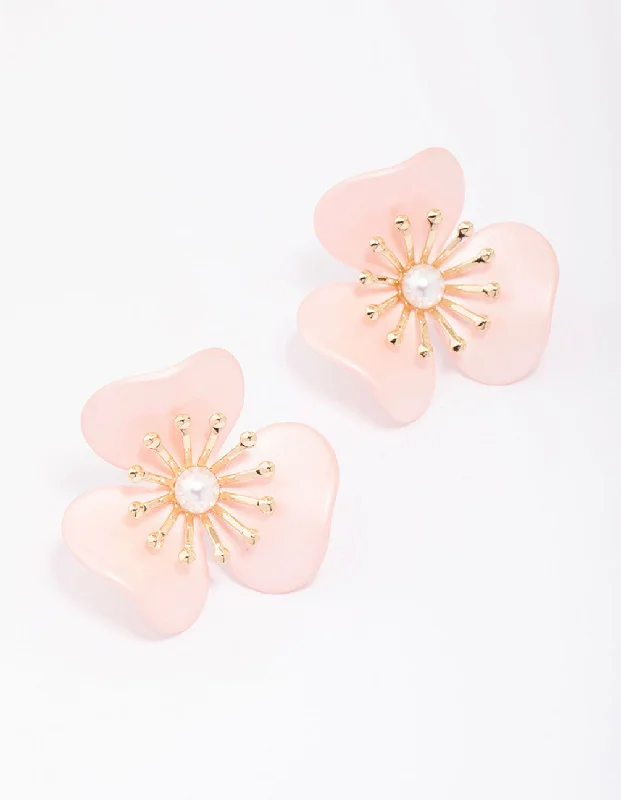 Unique Chandelier Earrings-Gold Statement Flower Stud Earrings