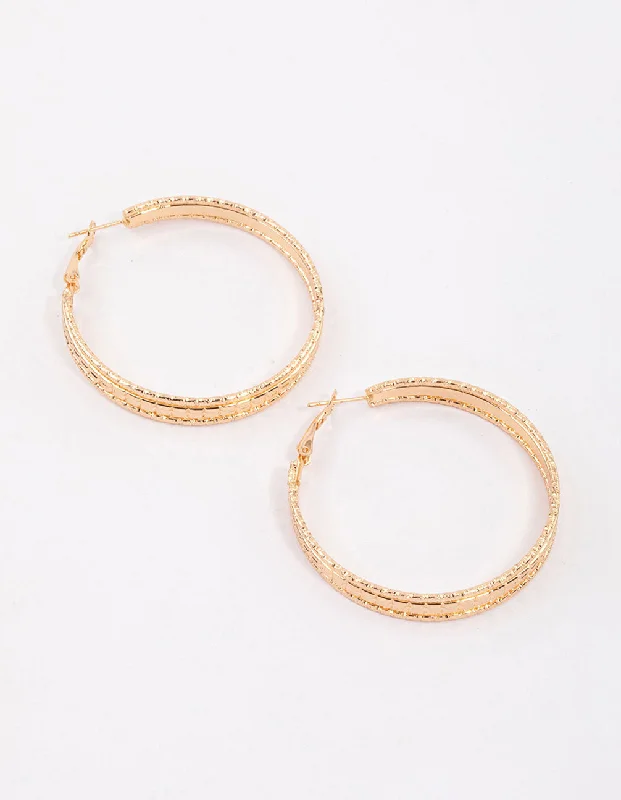 Handmade Dangle Earrings-Gold Strand Medium Hoop Earrings