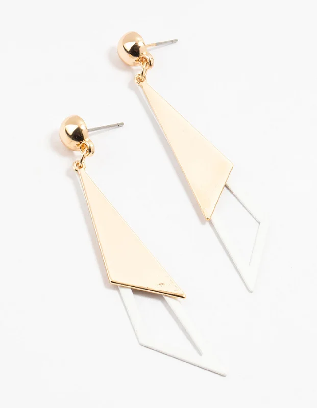 Crystal Drop Earrings-Gold Cutout Triangle Drop Earrings