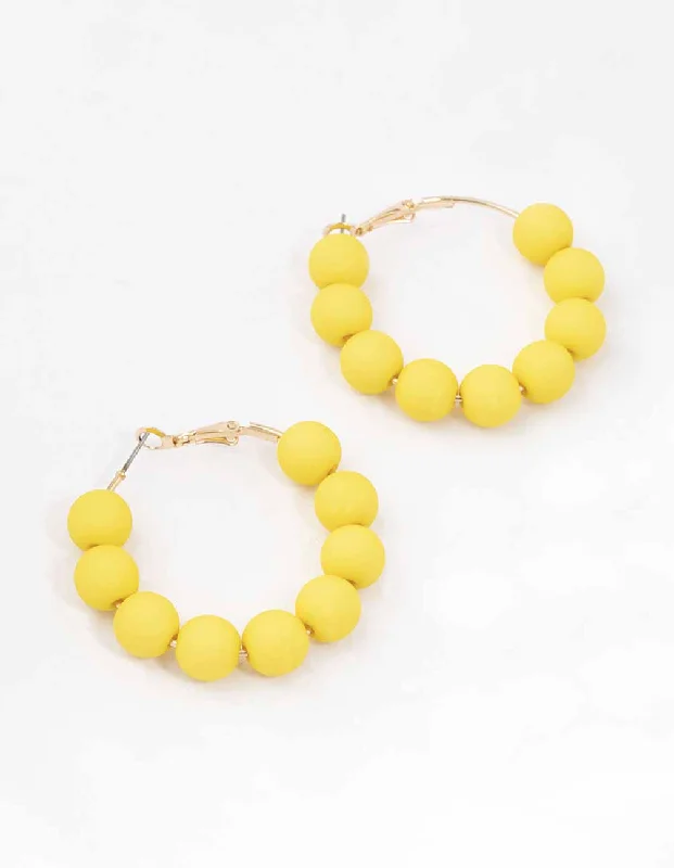 Silver Stud Earrings-Yellow Rubber Coated Ball Hoop Earrings