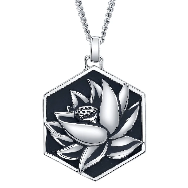 Silver Beaded Necklace-Magic: The Gathering X RockLove Black Lotus Medallion