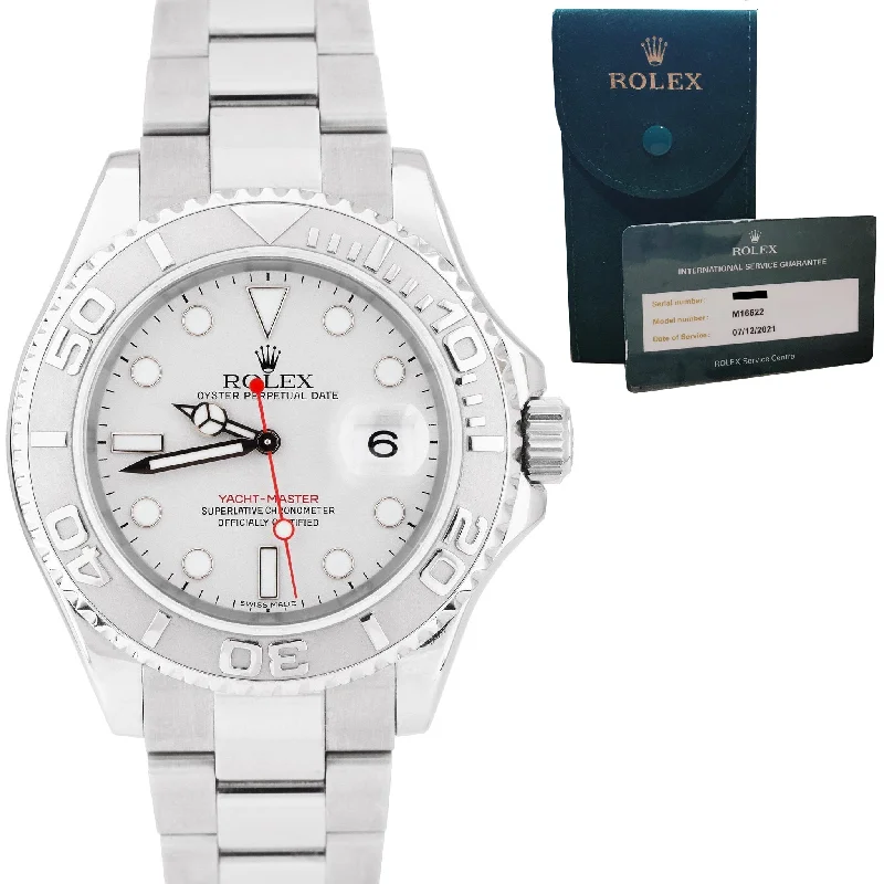 Custom Stainless Steel Watch for Men-Rolex Yacht-Master Stainless Steel .950 Platinum 40mm Swiss Date 16622 RSC CARD