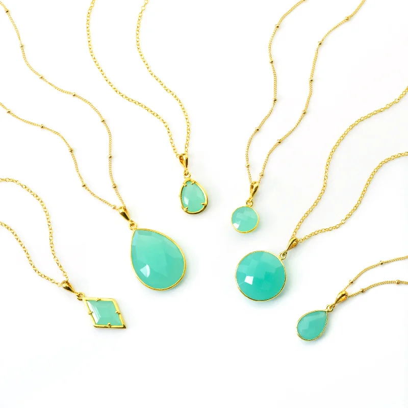 Elegant Heart Pendant Necklace-Aqua Chalcedony Necklace : March Birthstone