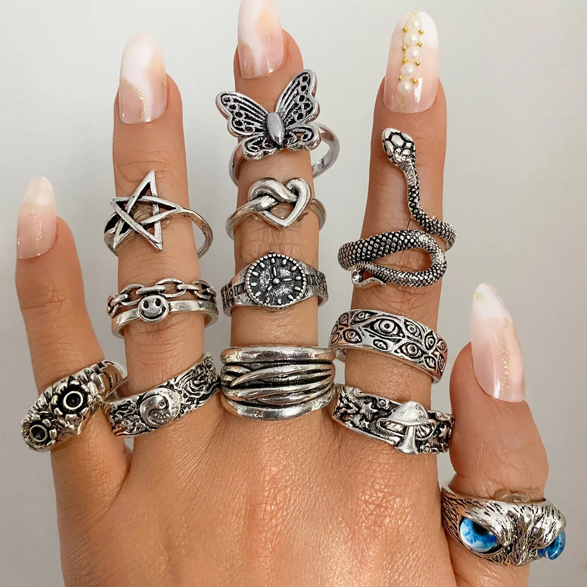 European And American Exaggerated Animal Ring Alloy Distressed Joint Ring Cross-Border Metal Open Ring Frog Snake-Shaped