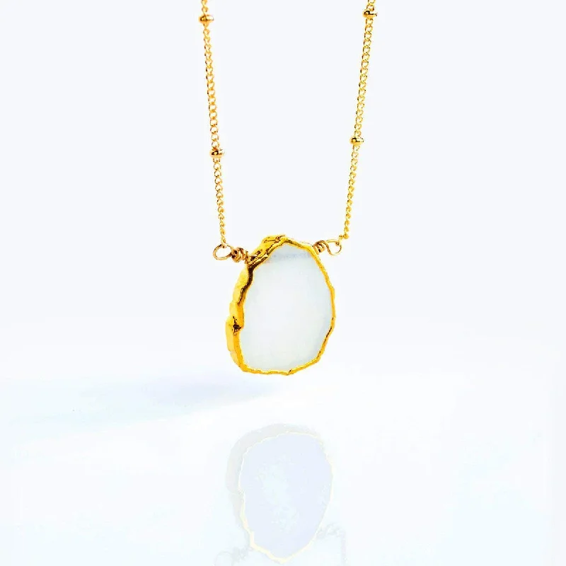 Gold Circle Pendant Necklace-Natural Moonstone Slice Necklace with Organic Profile