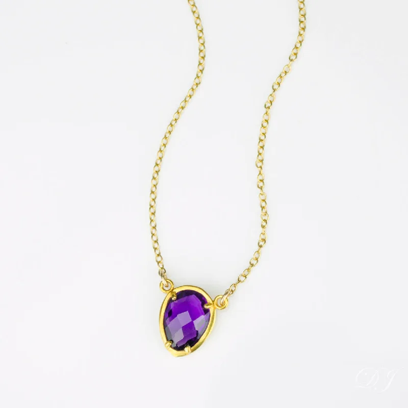 Chunky Crystal Necklace-Purple Amethyst Upside Down Teardrop Station Necklace