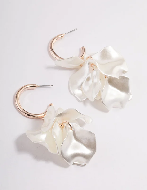 Pearl Ear Jackets-Rose Gold Coated Petal Huggie Earrings