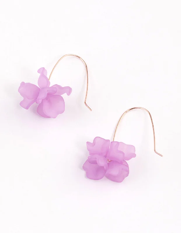 Cute Animal Earrings-Rose Gold Mini Frosted Flower Drop Earrings