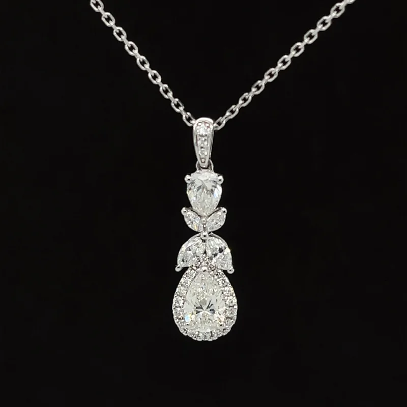 Unique Gemstone Necklace-Diamond Raindrop Floral Trellis Necklace in 18k White Gold - (#344-180 - PDDIA158231)