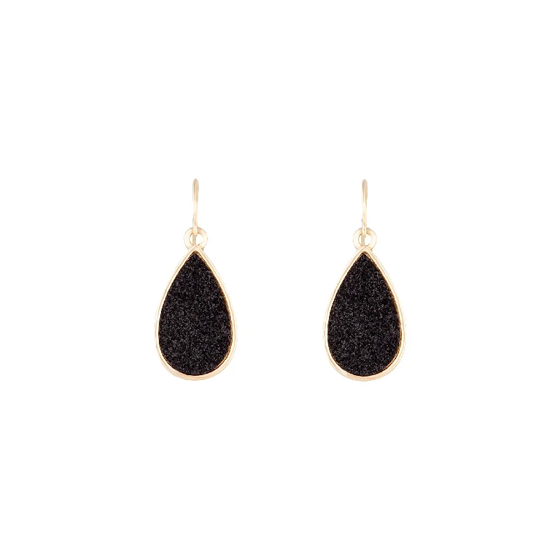 Star Shaped Earrings-Black Gold Glitter Teardrop Earrings